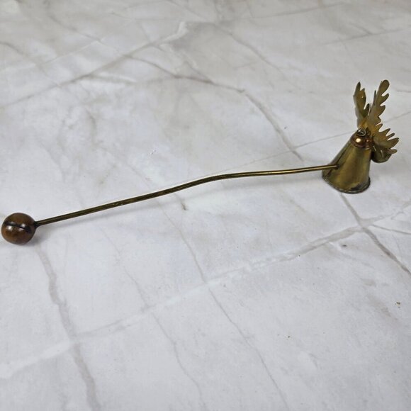 Vintage Brass & Copper Candle Snuffer Holly Leaves & Berries with Bell Christmas - Picture 9 of 11